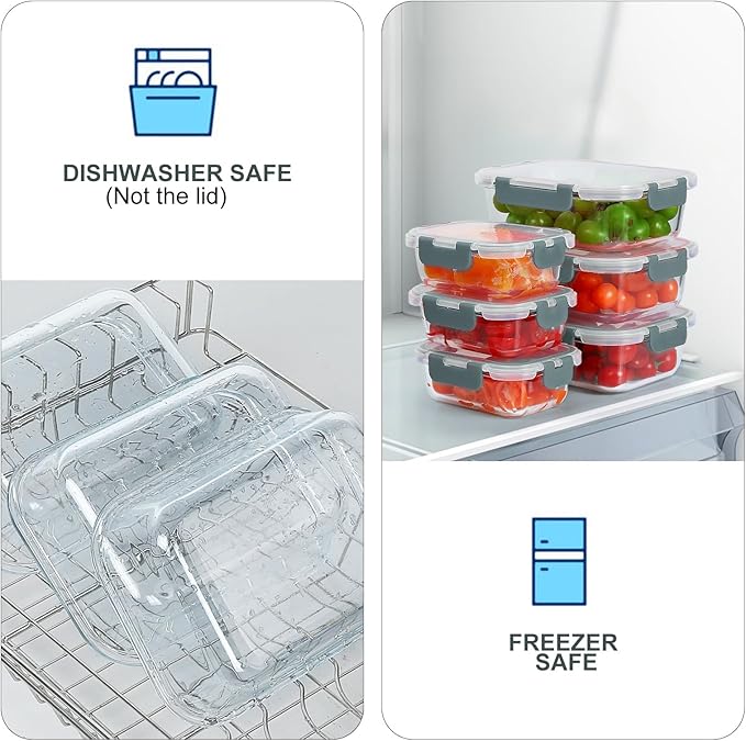 10 Pack Glass Food Storage Containers, Meal Prep Containers with Lids, Airtight Glass Lunch Boxes, Freezer, Oven, and Microwave Safe-FlexoryFit