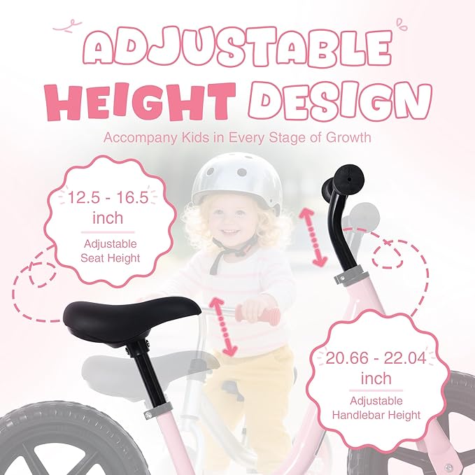 12 inch Toddler Balance Bike Adjustable Handlebar & Seat Anti-Slip Grip Suitable for 2-5 Years Old with Footrest Lightweight for Tolddlers Boys Girls Multiple Colors to Choose-FlexoryFit