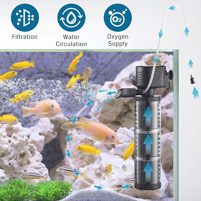SainSmart XpertMatic 3 Stages 475 GPH Aquarium Filter for Up to 120 Gallon Fish Tank, Modern Style, Black ABS Material, Aquarium Filter, Pond Filter