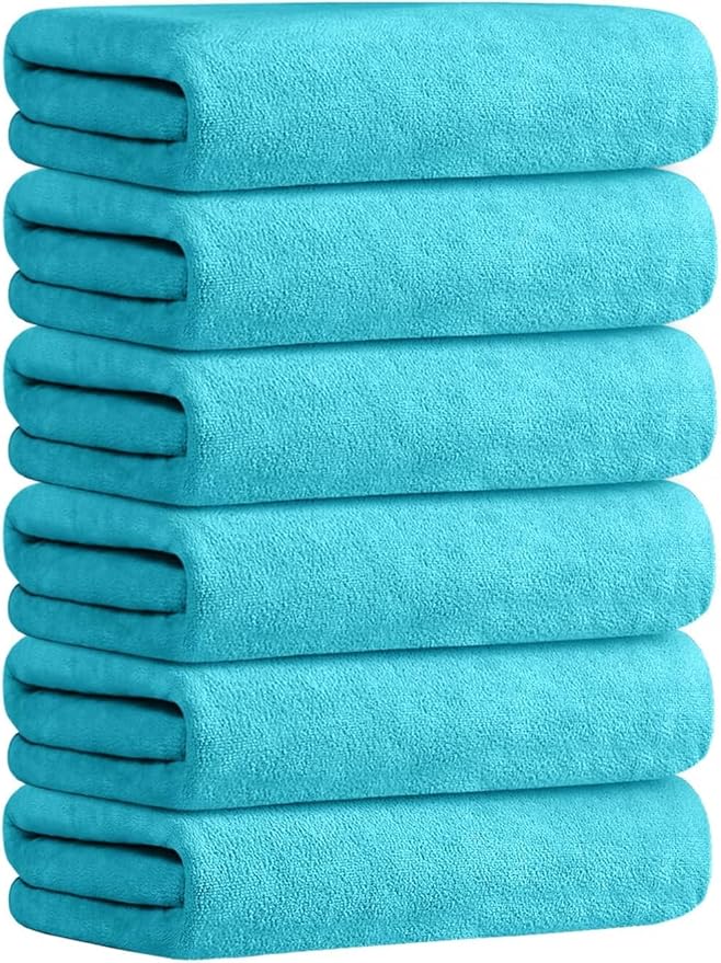 JML Bath Towels, Microfiber Bath Towel Set 6 Pack 30" x 60", Soft Absorbent Microfiber Bathroom Towels for Body, Adult, Aquamarine-FlexoryFit