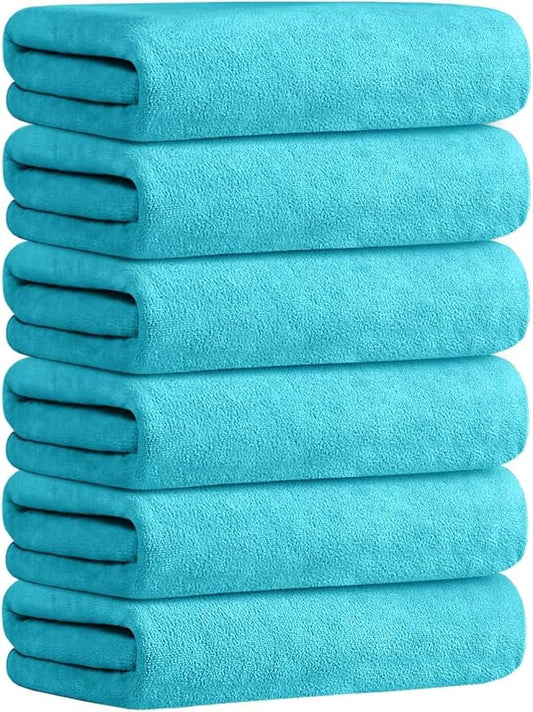 JML Bath Towels, Microfiber Bath Towel Set 6 Pack 30" x 60", Soft Absorbent Microfiber Bathroom Towels for Body, Adult, Aquamarine-FlexoryFit