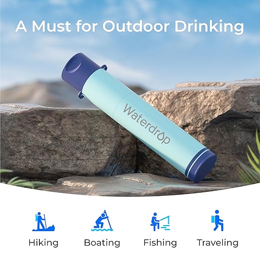 Waterdrop Water Filter Straw, Water Purifier Survival for Camping, Travel, Backpacking and Emergency Preparedness, Water Filtration System Survival, 4 Pack, Light Blue