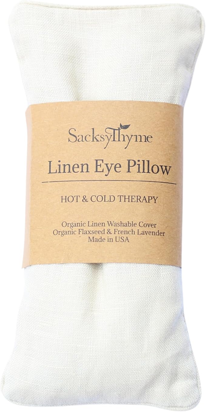 Organic Linen Eye Pillow - Lavender & Flaxseed for Relaxation, Yoga, Stress Relief - Microwavable Heating Pad & Cool Compress - Made in USA - Gifts for Meditation-FlexoryFit