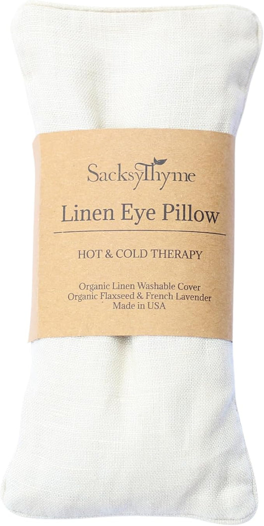 Organic Linen Eye Pillow - Lavender & Flaxseed for Relaxation, Yoga, Stress Relief - Microwavable Heating Pad & Cool Compress - Made in USA - Gifts for Meditation-FlexoryFit