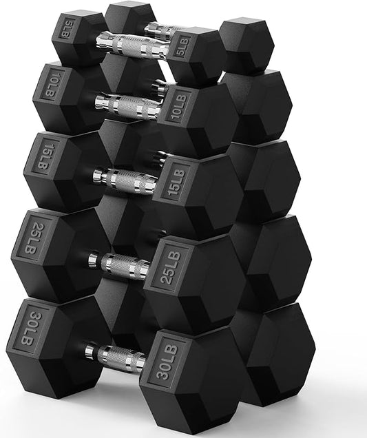 PAPABABE Hex Dumbbell Set 45-550 lb, Rubber Encased Home Gym Dumbbells, Weights Dumbbells for Women & Men, Hand Weight for Strength Training-FlexoryFit