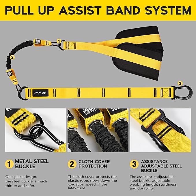 Pull Up Assistance Bands, Adjustable Heavy Duty Resistance Band for Pull Up, 3 Pull Up Bands, Comfortable Fabric Feet/Knee Rest, Assistance Bands for Pull-Up, Home Fitness, Body Stretching-FlexoryFit