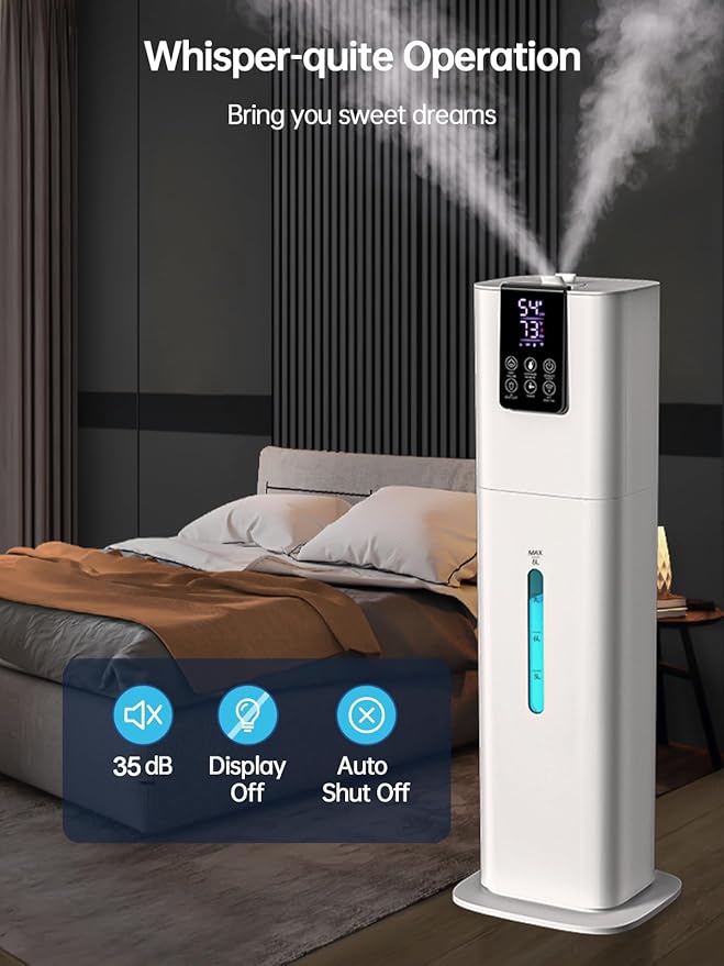 8L Smart Humidifiers for Bedroom Large Room, 2.1Gal Cool Mist Top Fill Diffuser Ambient Light, App & Remote Control, 3 Mist Modes, Quiet Humidifier for Home Office Plant (White)