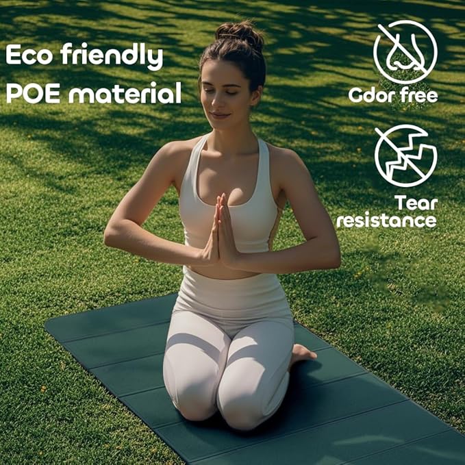 Foldable Yoga Mat 12mm Extra Thick Joint Protection,Portable Design for Travel/Pilates/Board/Camping,Environmental Sports Mat Non-Slip Gym Mat,Odorless POE Material-FlexoryFit