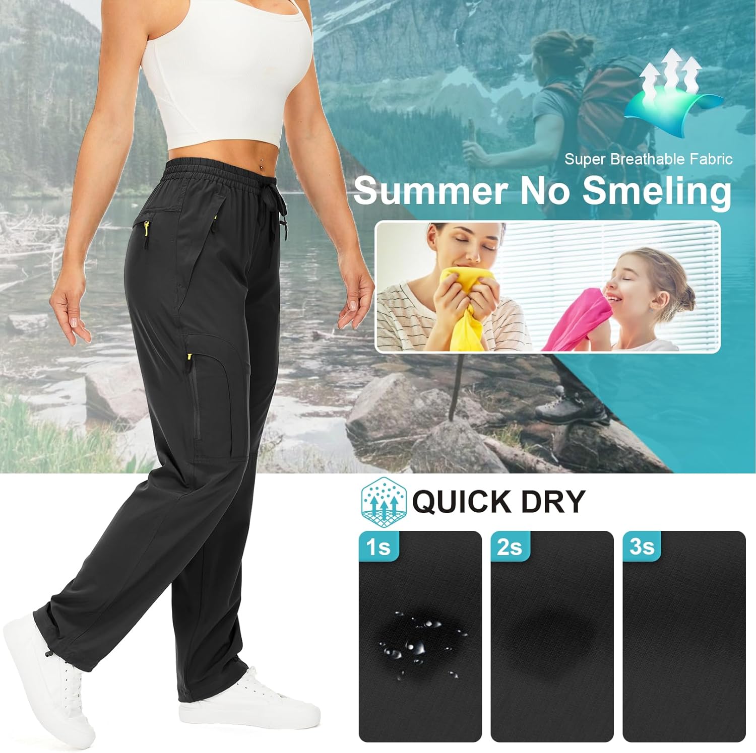 Womens Hiking Pants Quick Dry UPF 50 Lightweight Travel Golf Cargo Safari Pants Zipper Pockets