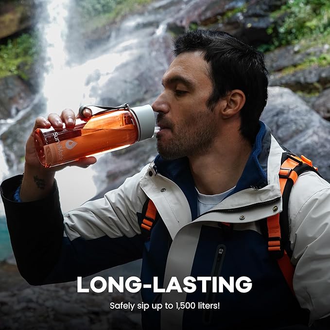 SurviMate 5-Stage 0.01μm Ultra-Filtration Filtered Water Bottle, BPA-Free Material, NSF/ANSI 42&372 Certified, Portable Water Filter Bottle for Survival, Camping, Hiking, and Emergency Use