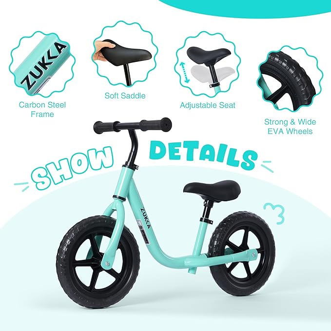 12 inch Toddler Balance Bike Adjustable Handlebar & Seat Anti-Slip Grip Suitable for 2-5 Years Old with Footrest Lightweight for Tolddlers Boys Girls Multiple Colors to Choose-FlexoryFit