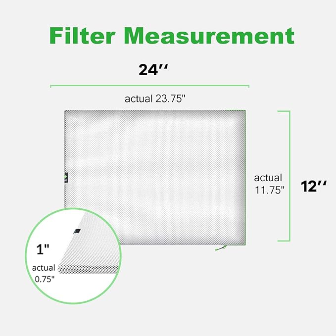12x24x1 Air filter, Washable and Reusable Air Filter 12x24x1 for AC HVAC Furnace, MERV 8 Air Filters Machine Washable & Dryer Friendly, AC Furnace Air Filter