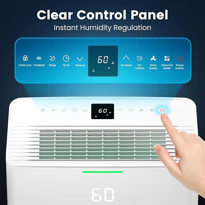 Dehumidifier, Compressor Dehumidifier for Basement 4500 Sq.Ft, Energy Efficient Max 80 Pint/D (Std 60 Pint/D), Smart Humidity Control, Drain Hose, 42dB Quiet & Auto Defrost, for Home, Bedroom