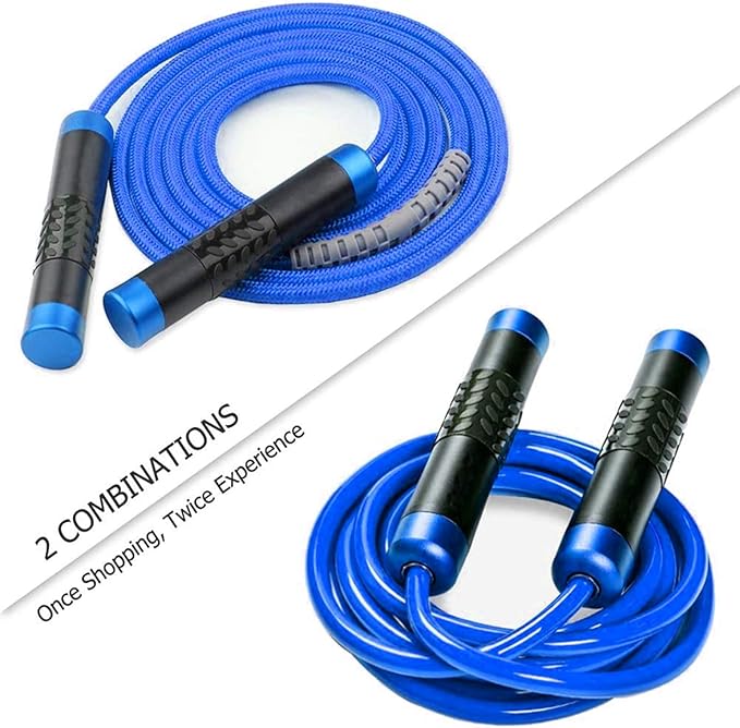 Redify Weighted Jump Rope for Workout Fitness(1LB), Tangle-Free Ball Bearing Rapid Speed Skipping Rope for MMA Boxing Weight-loss,Aluminum Handle Adjustable Length 9MM Fabric Cotton+9MM Solid PVC Rope-FlexoryFit