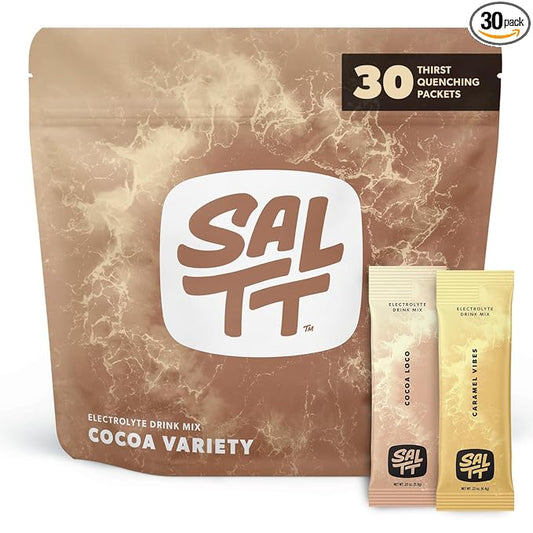 Keto Chow SALTT Electrolytes Powder Packets, Cocoa Variety Pack (30 Packets) - Magnesium, Potassium, Sodium, Trace Minerals - Vegan, Sugar Free, Gluten Free - Travel Essentials - Made in USA-FlexoryFit