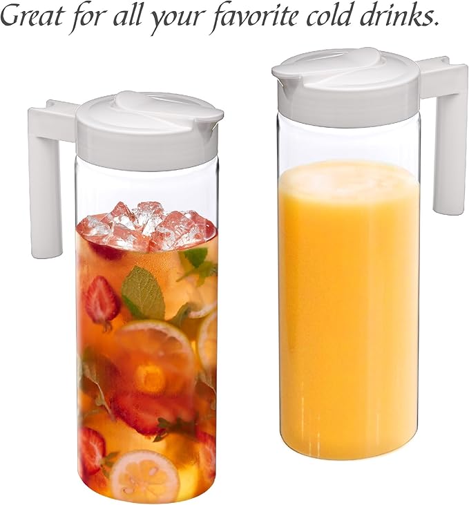Amazing Abby - Skinny - 2-Pack Tritan Pitcher (64 oz), Unbreakable Plastic Water Pitcher with Lid, BPA-Free, Heat-Resistant, Dishwasher-Safe, Great for Both Iced and Hot Drinks, White