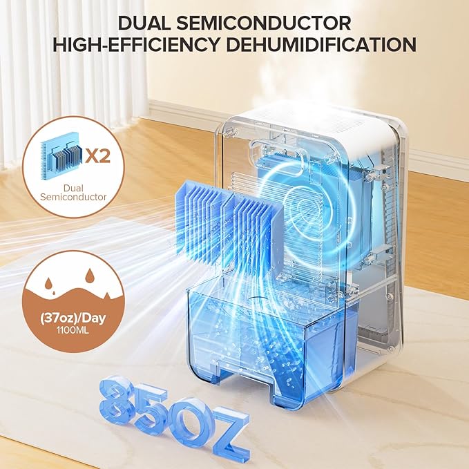 Dehumidifier for Home, 1000 sq.ft Dehumidifier with Auto Shut Off, 7-Color LED Light Built-in Aromatherapy Diffuser, Ultra-Quiet Dehumidifiers for Bedroom, Bathroom, Basement (Deep White)