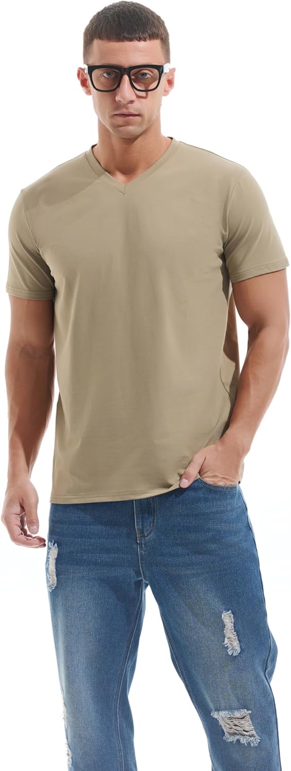 VEIISAR Premium V Neck T Shirts for Men - Modern Fitted Tees Vneck Undershirts