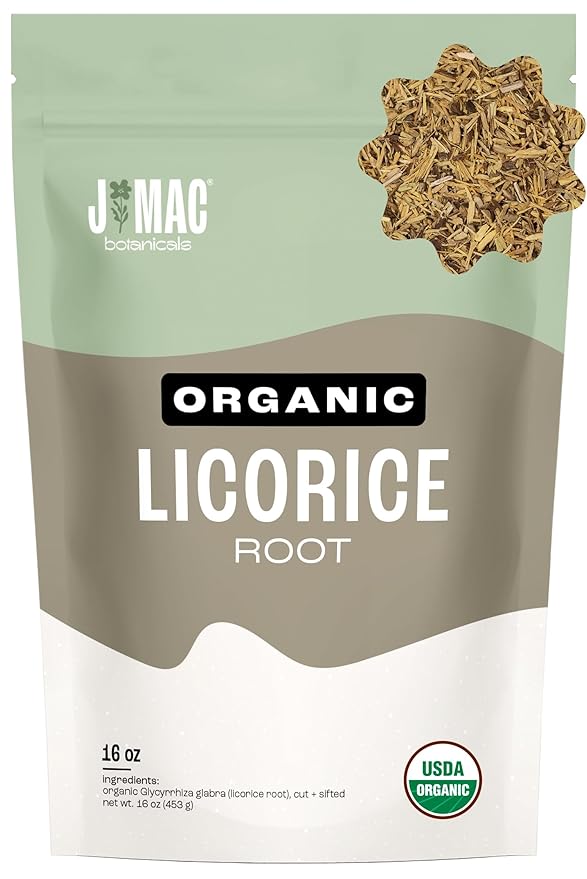J MAC BOTANICALS Organic Licorice Root Tea, Cut and Sifted, Dried Herb, regaliz Raiz organico-FlexoryFit