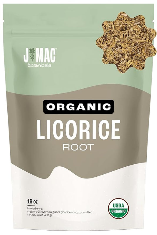 J MAC BOTANICALS Organic Licorice Root Tea, Cut and Sifted, Dried Herb, regaliz Raiz organico-FlexoryFit