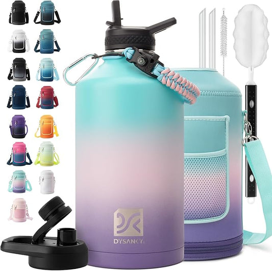 1 Gallon Water Bottle Insulated | Thickened Stainless Steel Vacuum Metal Water Jug | Portable Sports Large for Gym and Hiking with Straw, Carrier Bag, Handle Strap | BPA-Free 128 oz-FlexoryFit