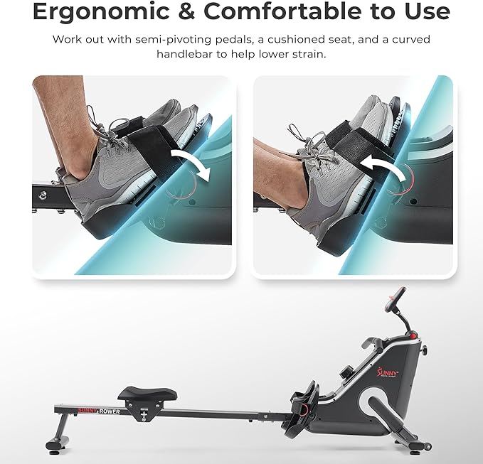 Sunny Health & Fitness Flip & Foldable Rowing Machine for Home w/Extended Slide Rail, Full-Body Workout, Low-Impact, Optional Extra Long Rail, Quiet Rail Cover, Water Motion and Free SunnyFit App-FlexoryFit