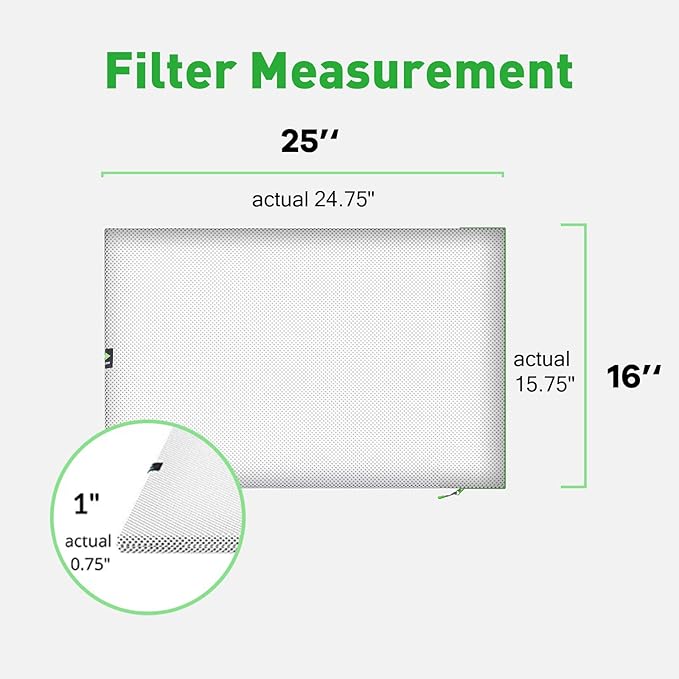 16x25x1 Air filter, Washable and Reusable Air Filter 16x25x1 for AC HVAC Furnace, MERV 8 Air Filters Machine Washable & Dryer Friendly, AC Furnace Air Filter