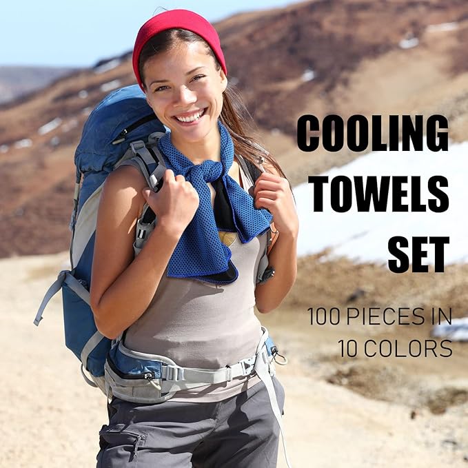 BBTO 100 Pack Cooling Towel - Microfiber Cold Sports Sweat Rags Neck & Face Breathable Ice Chilly Towel for Gym Yoga Golf Workout Beach Accessories-FlexoryFit