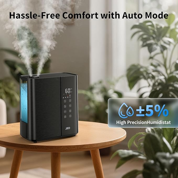 JRD Smart Humidifiers for Bedroom, 5L Warm & Cool Mist Ultrasonic Air Humidifier for Large Room Home Indoor, 50Hrs Quiet Runtime for Baby, Plants, Remote Control, Auto Humidity Sensor, 12H Timer