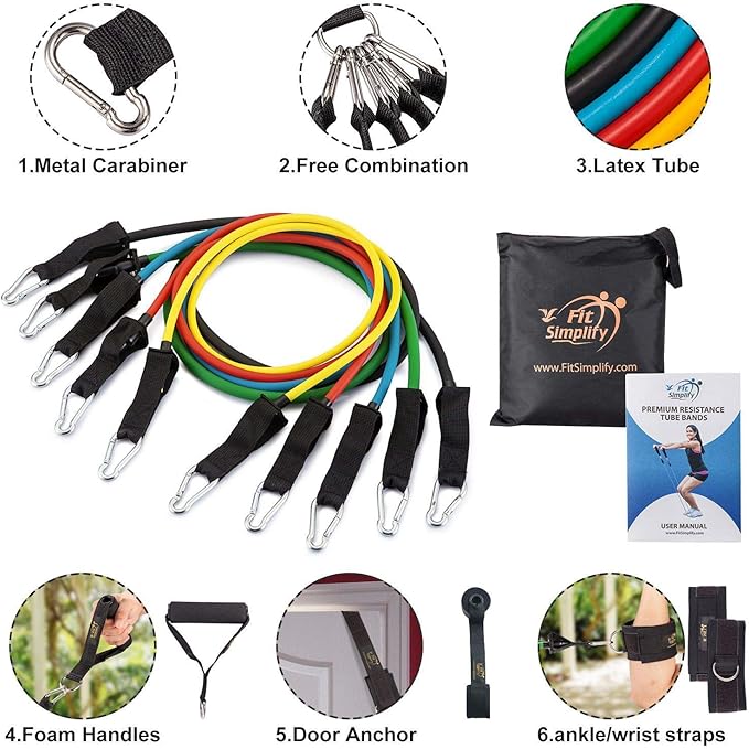 Fit Simplify Resistance Tube Bands 12 Piece Set with Instruction Booklet-FlexoryFit