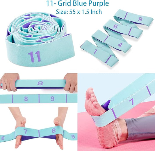 Stretch Straps, Elastic Yoga Stretching Strap with Adjustable 11 Loops, Fitness Leg Stretch Band for Physical Therapy Dance Yoga Ballet Pilates Gymnastics Exercise Flexible Pilates Stretch Band-FlexoryFit