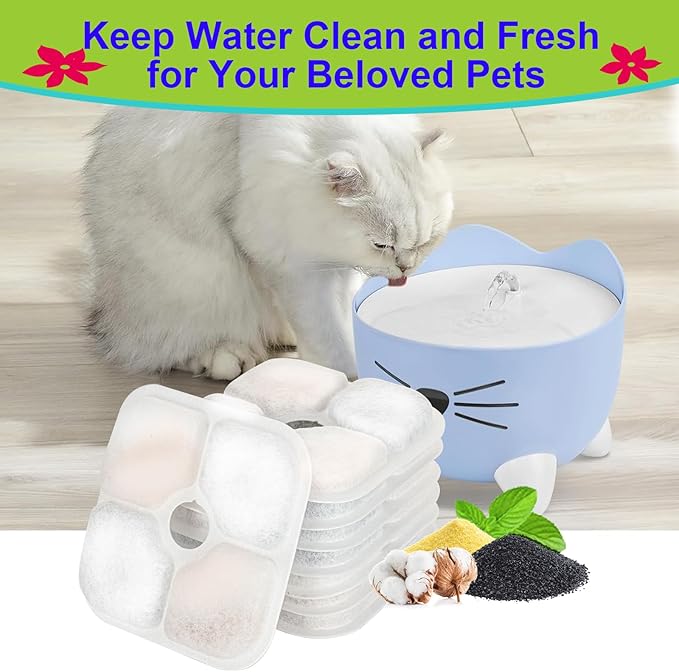 Cat Water Fountain Filter,Cat Fountain Filters Replacement for PIXI Pet Water Fountain,12 Pack Pet Fountain Filter Replacement,3 Pump Hoses
