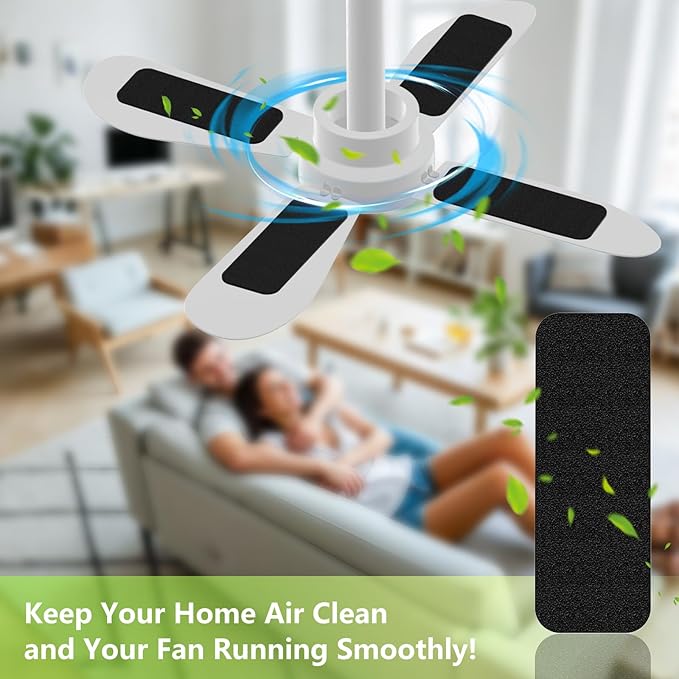 FINGUOLA 20 Pack Ceiling Fan Filters for Blades, Activated Coconut Carbon Fan Filter for Ceiling Fan, Easy-Stick Universal Air Filter for Common Household Contaminants