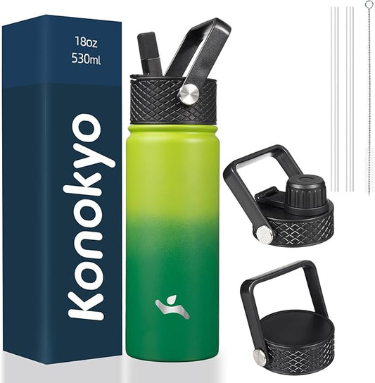 18 oz Insulated Water Bottle Stainless Steel Sport Bottles with 3 Lids,Bamboo Grove-FlexoryFit