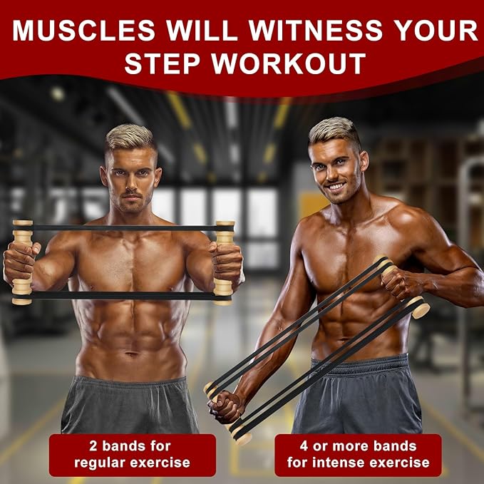 Upgraded Rip Stick - Wooden Rpistick with 6 Elastic Band, Arm Exercise Equipment, Shoulder and Resistance Training, Chest and Core Workout Equipment, Muscle Building Accessories, Home, Gym, Adjustable-FlexoryFit