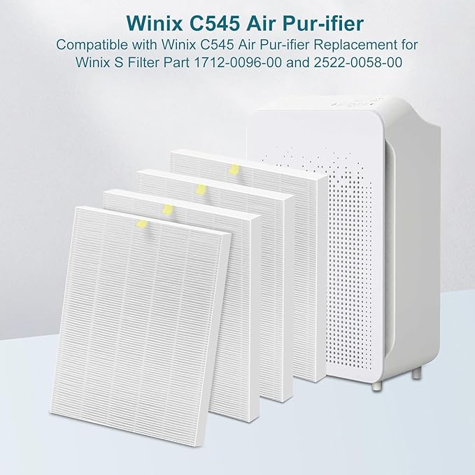 C545 True High Efficiency Replacement Filter S Compatible with Winix C545 Replacement for Winix S Filter Part 1712-0096-00 and 2522-0058-00, 4 Pack