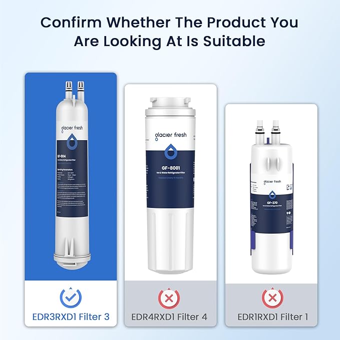 GLACIER FRESH EDR3RXD1 Refrigerator Water Filter, Compatible with 4396841, KAD3RXD1, WHR3RXD1, 4396841, 4396710, Filter 3, 46-9083,46-9030, 9030, 9083 Refrigerator Water Filter, 3+3 Packs
