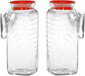Bormioli Rocco Gelo 41 Oz Glass Pitchers with Lid - Set of 2 Carafe for Homemade Juice, Iced Tea, Milk, Cold Brew, Lemonade - Durable & Dishwasher Safe Pitcher, BPA-Free - Made in Italy (Red Lid)