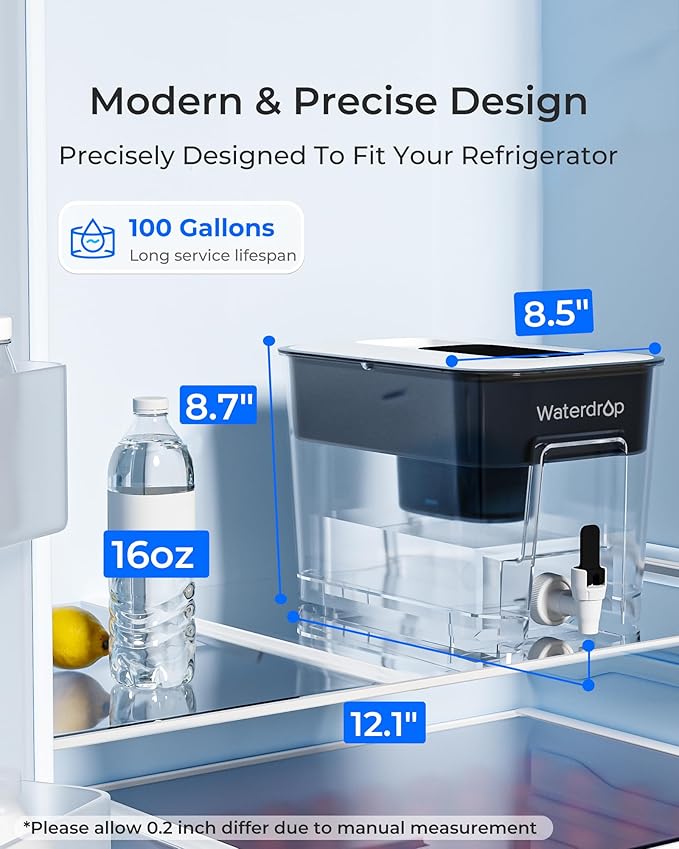 Waterdrop Alkaline Water Filter Dispenser, Large 40-Cup, Healthy, Clean & Toxin-Free Mineralized Alkaline Water, 100-Gallon, BPA Free, Black (1 Filter Included)