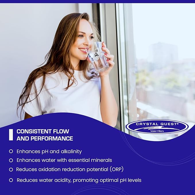 Crystal Quest Alkalizer, Ionizer, Mineralizer & Oxidation Cartridge – Boosts pH & Alkalinity, Enhances Taste with Essential Minerals, Long-Lasting Performance, Easy Installation 4-5/8” x 20”