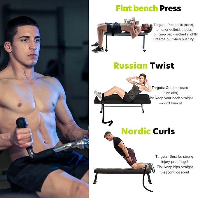 Nordic Hamstring Curl Strap, 6.5FT Gym Seatbelt and Exercise Straps for Hamstring Stretch Strap & Mobilization Belt,Home Gym Women Men, Lifting Seatbelt Gym, Black-FlexoryFit