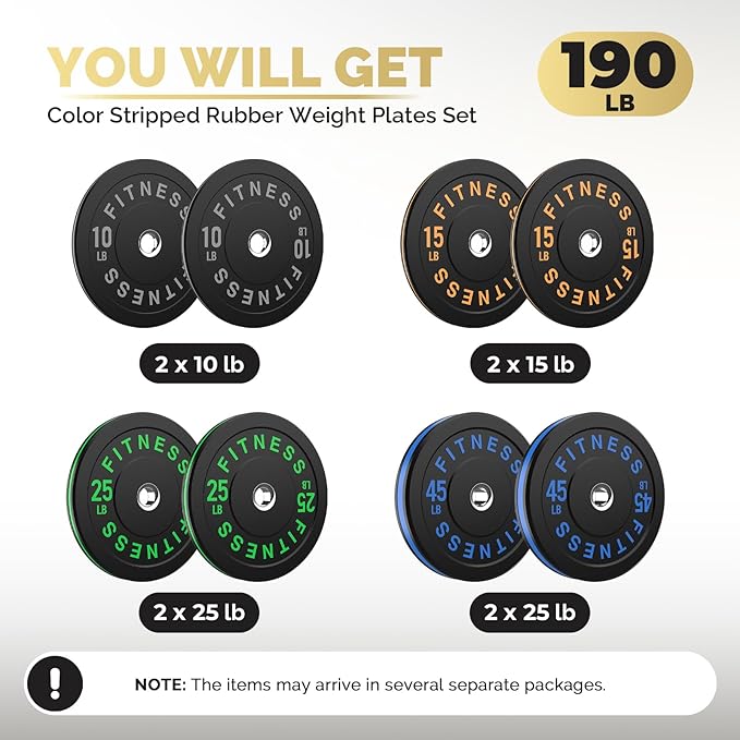 2 Inch Bumper Plates，10-500lbs，Barbell Rubber Olympic Weight Plates Set for Home Gym, Strength Training & Weight Lifting, Multiple Options Colors