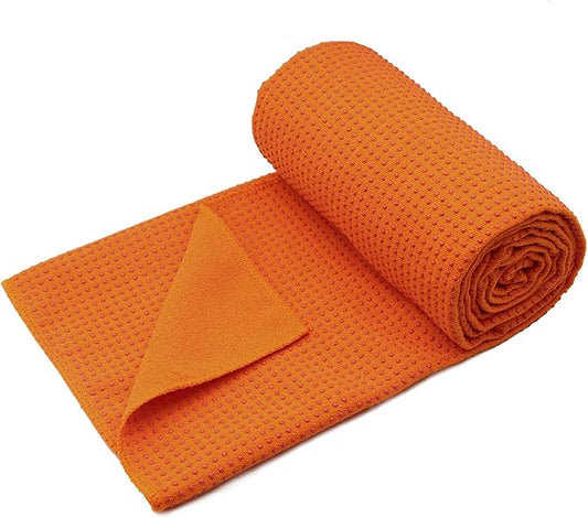 Eunzel Yoga Towel,Hot Yoga Mat Towel with Grip Dots Sweat Absorbent Non-Slip for Hot Yoga, Pilates and Workout 24" x72", Orange-FlexoryFit