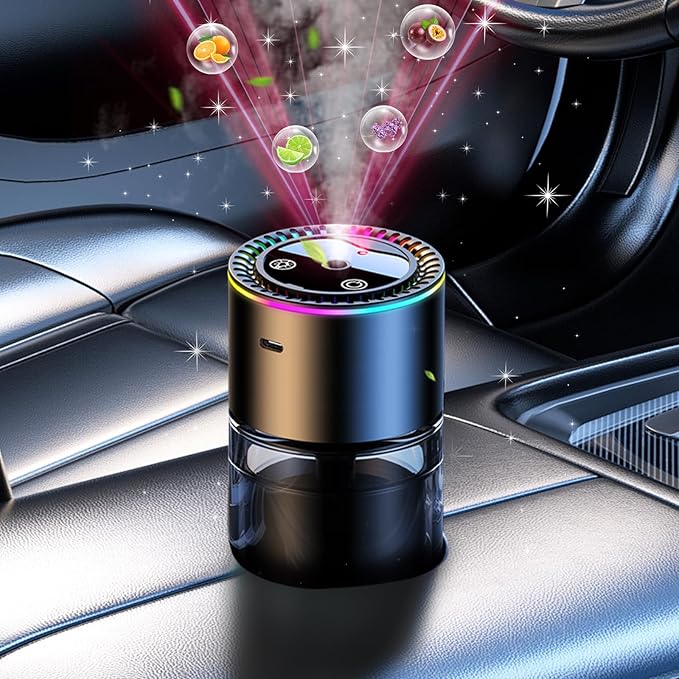Smart Car Air Freshener Diffuser 180ML Large Capacity, 270-Day Essential Oil Rechargeable Auto On/Off with 7-Color Light & Star Projection for Home Office,Ocean Scent