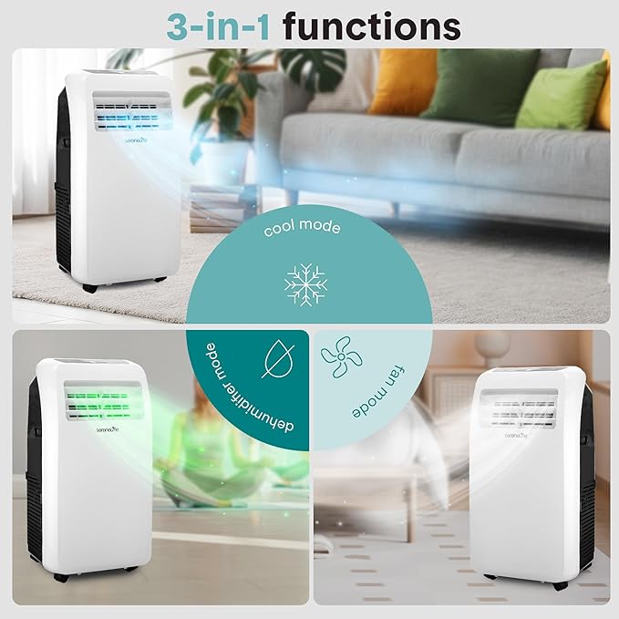 SereneLife SLPAC12 Small Remote Control, Window Mount Exhaust Kit Air Conditioner 12,000 BTU with Built-in Dehumidifier-Portable AC Unit for Rooms Up to 550 Sq Ft, White