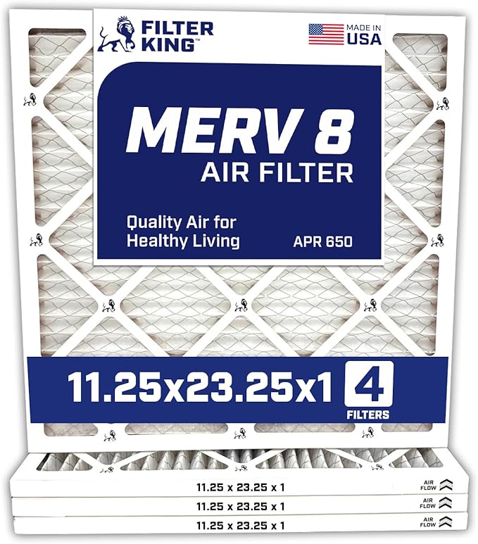 Filter King 11.25x23.25x1 Air Filter | 4-PACK | MERV 8 HVAC Pleated A/C Furnace Filters | MADE IN USA | Actual Size: 11.25 x 23.25 x .75"