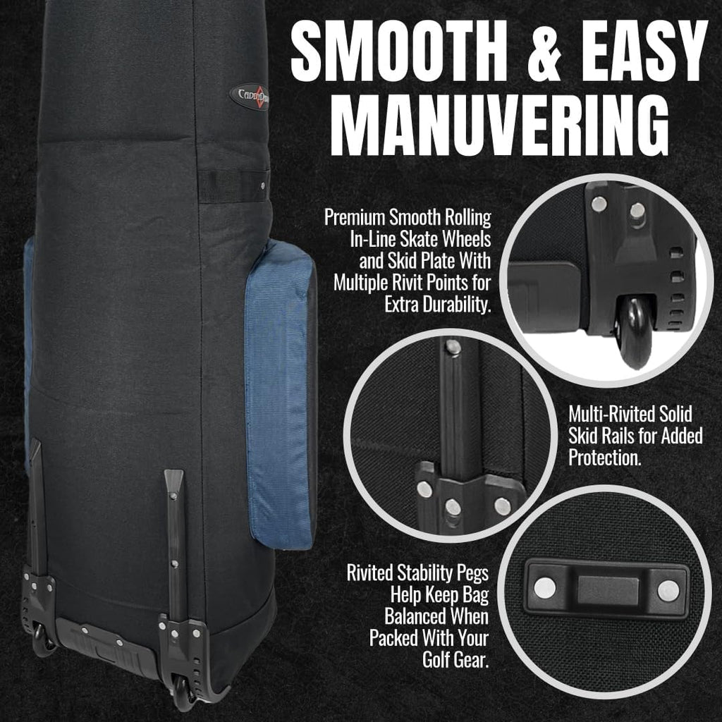 CaddyDaddy Constrictor Soft-Sided Golf Travel Bag Cover with Thick Dense Foam Padded Top 1 Year Full Travel Bag Replacement Coverage | Wheels & Lockable Zippers Case for Transporting Clubs on Airlines