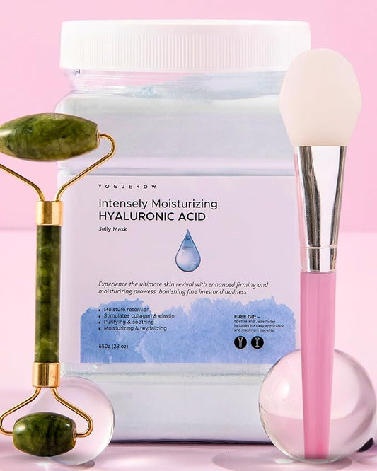 Jelly Face Mask for Facials - Hyaluronic Acid Hydrating, Brightening & Nourishing Jelly Mask with Free Jade Roller & Spatula | Professional Hydrojelly Masks | Vajacial Jelly Mask Powder | 23 Oz Jar-FlexoryFit