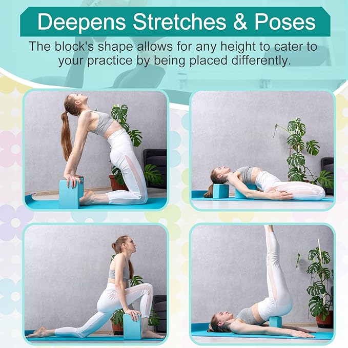 Meooeck 18 Pcs Yoga Block and Strap Set 9 x 6 x 3 Inch EVA Foam Non Slip Brick 8 ft Yoga Straps for Stretching D Ring Design for Back to School Pilates Fitness Workout Exercise-FlexoryFit