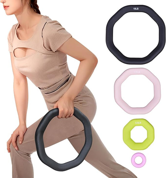 Leikefitness Weight Ring 2-in-1 Kettlebell & Dumbbell, cast Iron+PVC Coating, Yoga Exercise, Aerobics, Core Training, 4 in a Set (0.33LB + 5.5LB + 7.5LB + 10LB)-FlexoryFit